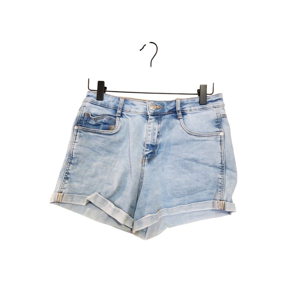 Zara TRF Denim Light Wash High-Rise Cuffed Hem Womens Shorts Size S